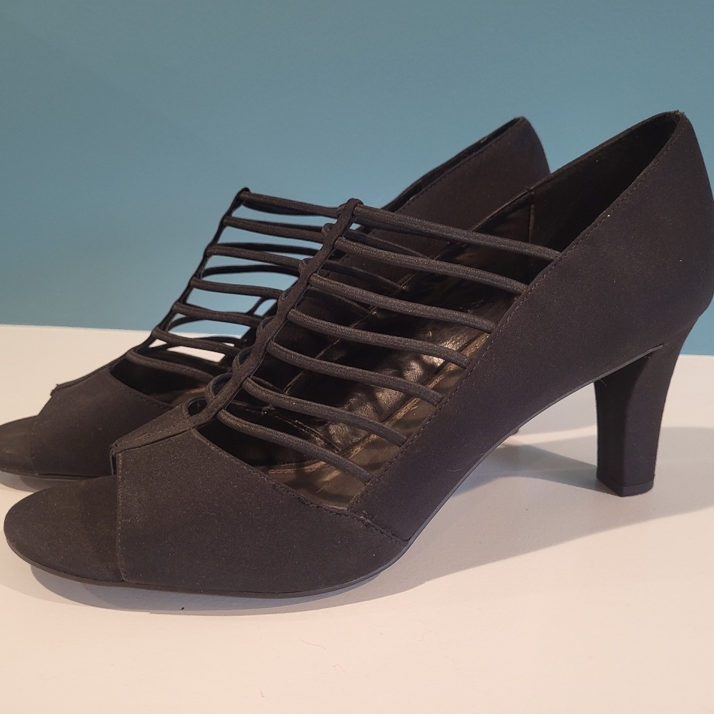IMPO Vassi Strappy Stretch Textile Peep Toe 3" Heels, Size 10
